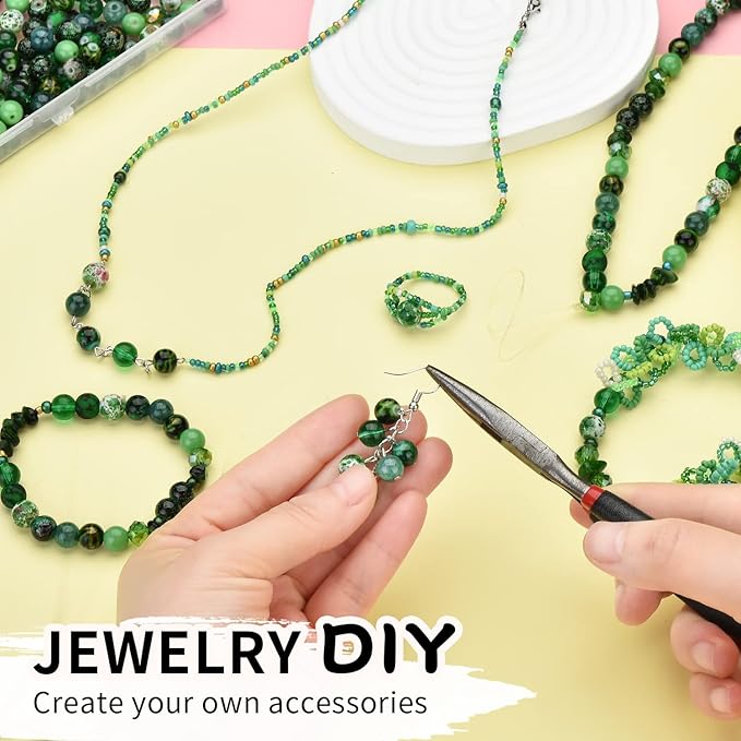 Glass Beads Jewelry Making Kit, Fresh Green Color-900pcs Include 8mm Assorted Beads, 4mm Bicone Crystal Beads, 2-4mm Spacer Seed Beads for DIY Bracelet, Earring Necklace Pendants Making Supplies