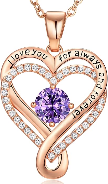 Infinity Love Heart Birthstone Necklace for Women Wife, S925 Sterling Silver Anniversary for Women Wife Birthday Gift for Her Girlfriend Mom Daughters, I Love You Women's Jewelry 18k Rose Gold Filled
