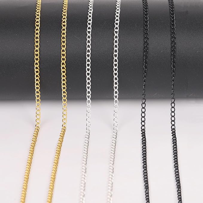 60 Feet Metal Iron Jewelry Chains 3mm Bulk Curb Necklace Chains for Jewelry Making (Gold)