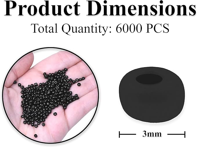 Mandala Crafts 8/0 Glass Seed Beads for Professional Beadwork, 6000 Black Glass Beads