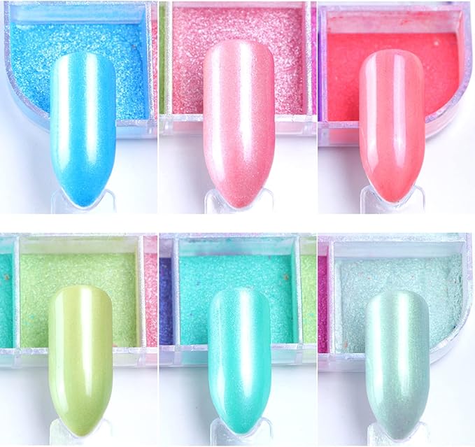 12 Colors Pearl Light Rouge Powder, Aurora Color Pigment Nail Art Dust Designs, Women Girls Manicure Tips Charms Decorations, Acrylic Nails Powder for Nail Art Gel Polish Dipping Liquid