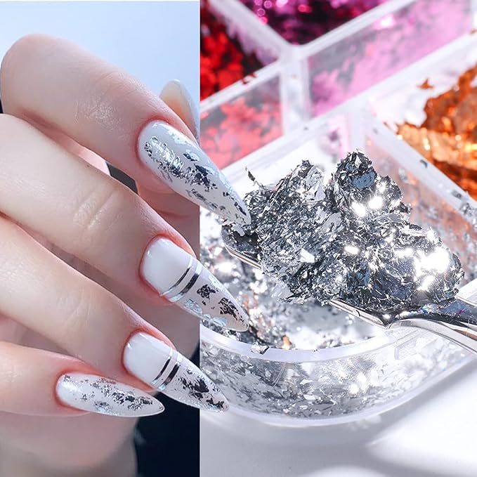 Nail Art Glitter Foils, Holographic Laser Sparkly Nail Art Flakes Sequins, 12 Colors Ultra-Thin Aluminum Nail Art Foil Design Supplies for Women Manicure Shiny Decorations, DIY Resin Nail Accessories