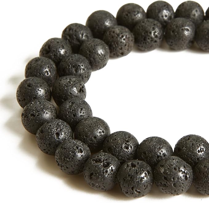 100pcs 8mm Black Lava Beads Natural Gemstone Beads Round Loose Beads for Jewelry Making