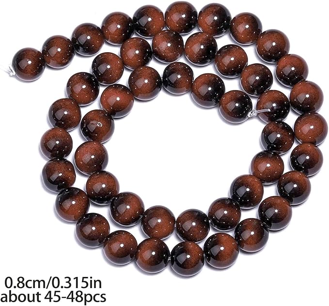 Song Xi 45PCS 8mm Brown Tiger Eye Gemstone Beads for Jewelry Making, Round Smooth Glass Beads for DIY Bracelet Necklace Earring Keychain, Arts and Crafts, for Christmas Wedding Birthday