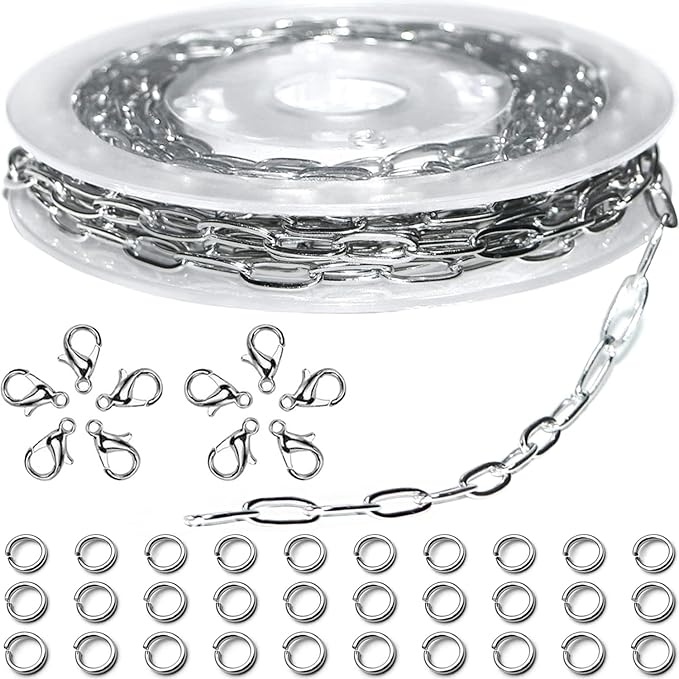 Jishi 16ft Paperclip Chain 4mm Silver Stainless Steel Paper Clip Link Chain Roll for Necklaces Jewelry Making Bracelet Craft Supplies DIY Earring Findings - Metal Jewelry Making Chain Links Bulk