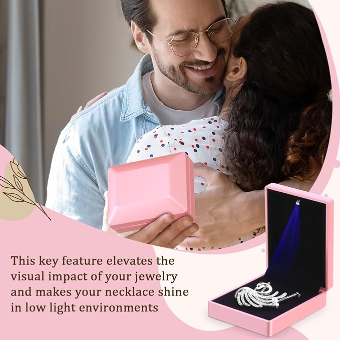 Landical 10 Pcs Pendant Necklace Box with LED Light Velvet Necklace Case for Pendant Bracelet Ring Earring, Jewelry Storage(Pink)
