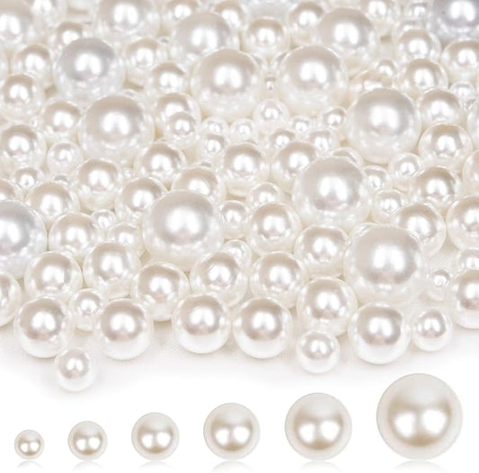 2000PCS Pearls for Crafting, Ivory No Hole Beads for Centerpieces Vases, Assorted Sizes Bulk Fake Pearls Beads for Vase Filler, Candles Centerpiece, DIY Crafts, Jewelry Making (4/6/8/10/14/20mm)