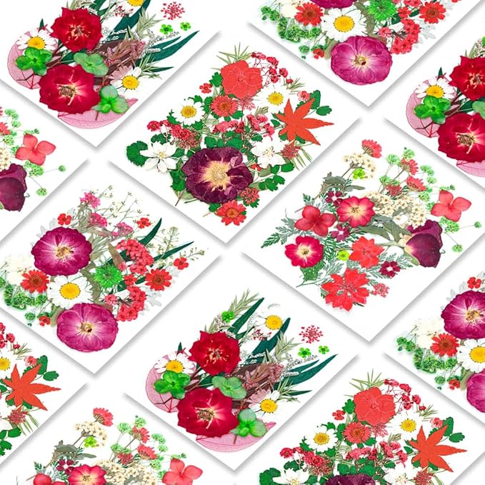 Blaflo 110 Pieces Dried Pressed Flowers Christmas Style Set, Real Flowers Fruits for Resin, Natural Flowers Kit for Crapbooking DIY Art Crafts, Epoxy Resin Jewelry Molds, Candle, Soap Making, Nails