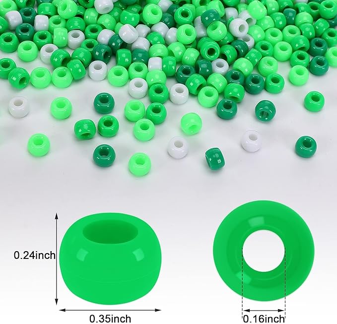 UPINS 1200Pcs St. Patrick's Day Pony Beads for Jewelry Making Bracelets Plastic Irish Spacer Beads Green White Pony Beads Hair Beads for Necklace Supplies