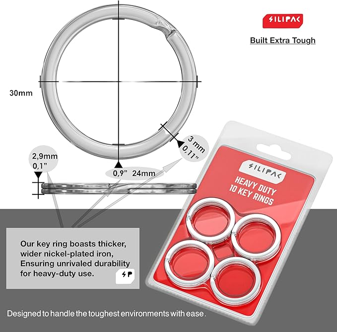 Key Rings Flat Split Keychain Bulk – Heavy Duty 1.18" (30 mm) Keyring – Organize Fast for Car & Home, Lanyards, School/Office/DIY – Metal Dog Tag Rings – Silver/Gold/Rainbow/Gunmetal