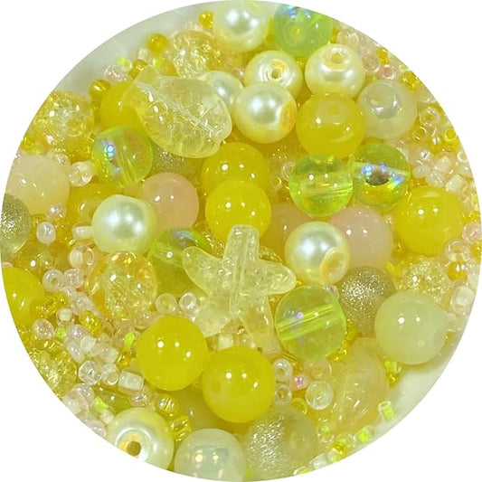 Assorted Glass Resin Beads Multi Size Colors Smooth Cracked Gravel Millet Spacer Beads for Bracelets Necklace Earring DIY Jewelry Making Craft(Glazed Yellow Series)