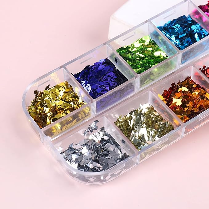 3D Sparkly Glitter Sequins, Holographic Rhombus Shape Glitters Nail Flakes, 12 Colors Rhombus Nail Art Glitter Design for Women, DIY Shiny Fingernail Crafts Decorations