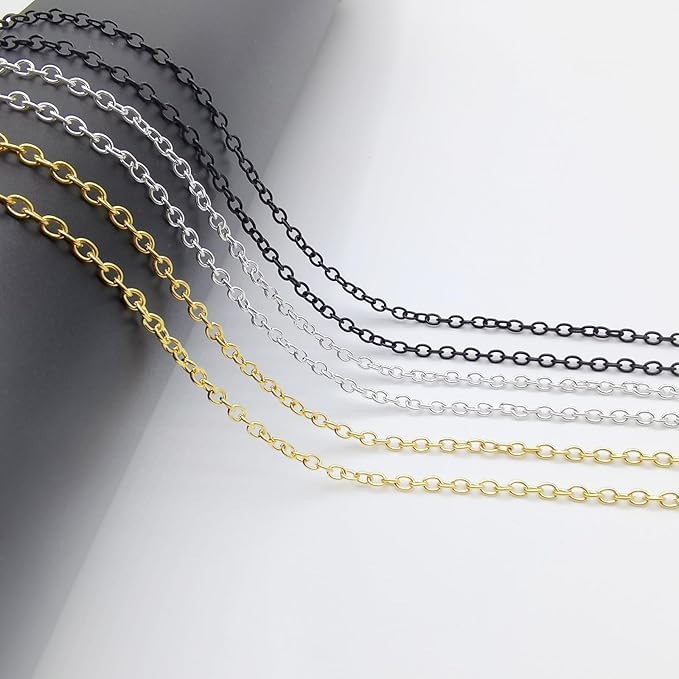 60 Feet Metal Iron Necklace Chains 3mm Bulk Curb Link Chain for Jewelry Making DIY Craft Supplies (Black)