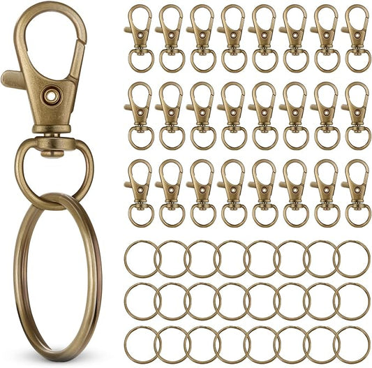 50 PCS in 25 Sets, Metal Swivel Lobster Claw Clasps, Keychain Clasp with Large Key Ring, Premium Keychains Clips, Snap Hooks and Sturdy Key Rings, for Keychain Bracelet, Crafts, HnoaTovy (Bronze)