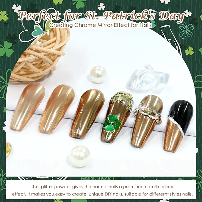 Laza Chrome Nail Powder Mirror Effect Metallic Dust Holographic Glitter Glazed Manicure Decoration Reflective Pigment for DIY Gel Polish Nail Art, Resin Craft, Gifts - Milky Brown