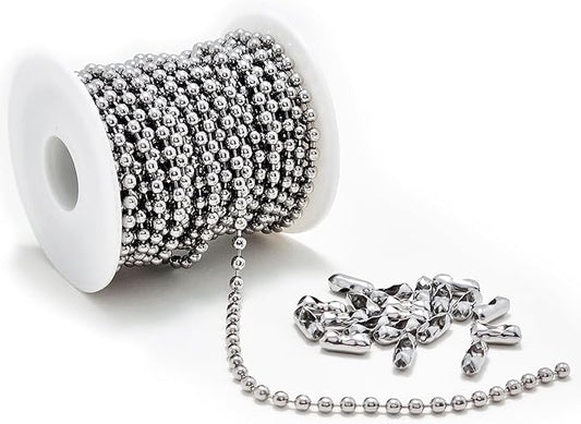 30 Feet – 4.5mm Ball Chain with 20 Connectors, Stainless Steel Roll for Dog Tags, Jewelry Making, Keychains, Fan Pulls, DIY Crafts