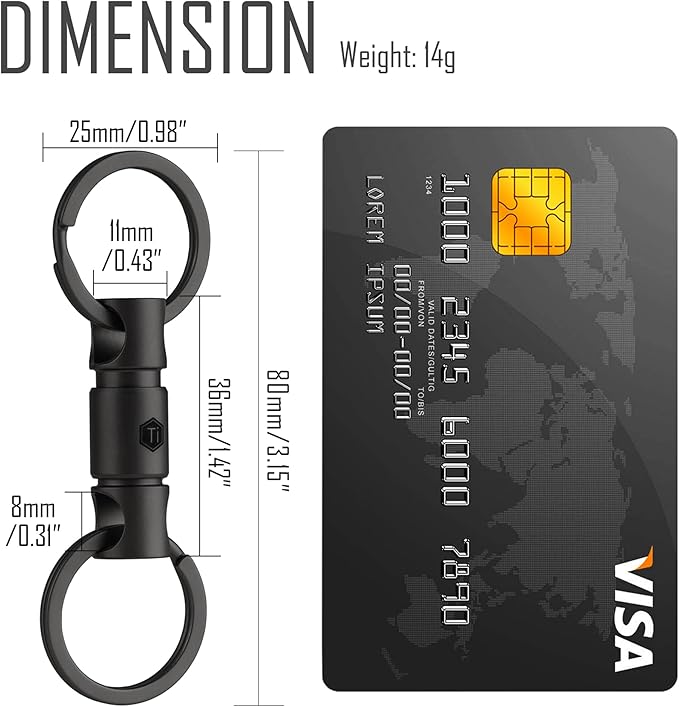 KeyUnity Detachable Key Ring Connector, Double-end Swivel Keychain Titanium Rotatable Key Organizer Linker for Carabine