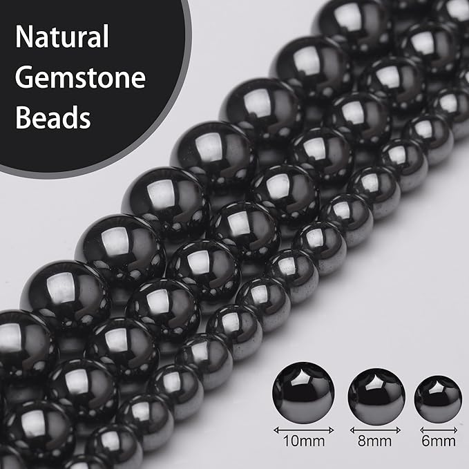 Natural Stone Beads for Jewelry Making,10mm Hematite Polished Smooth Round Gemstone Beads for Bracelet Necklace 15 Inch