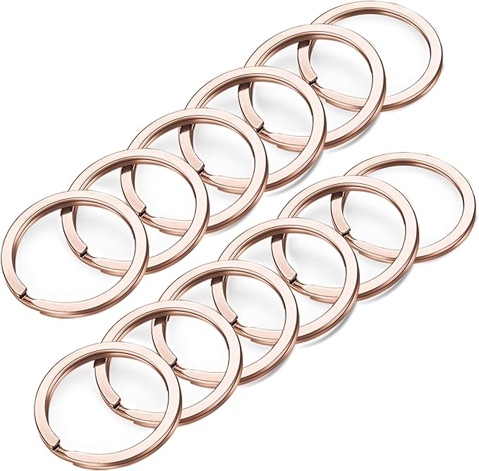 Gkeygo Key Rings, 12 pcs Stainless Steel Key Ring for Keychains, 1inch Flat Split Keychain Ring for Car Keys Dog Ring Tag Lanyards Home School Office DIY, Rose Gold
