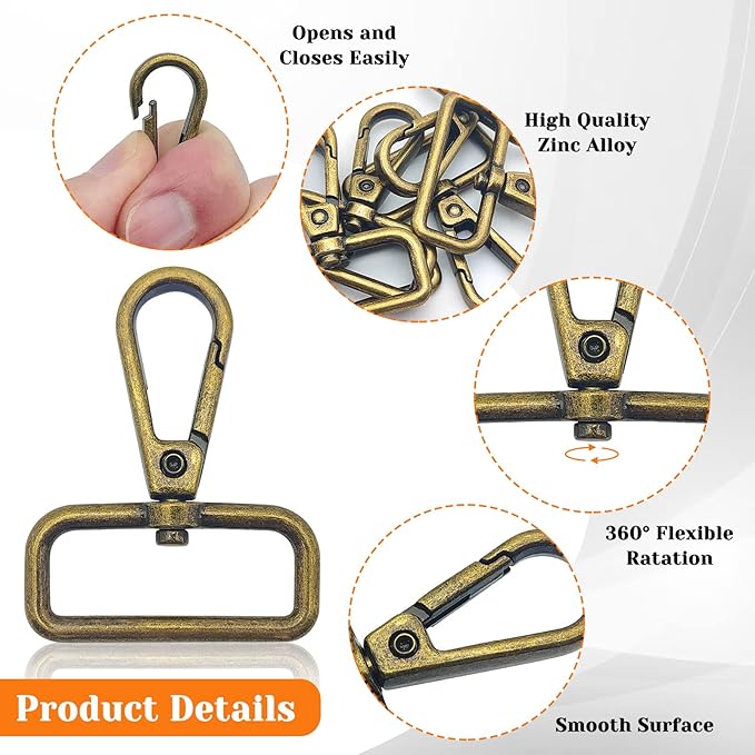 12pcs 1.25" Inside Diameter D Ring Lobster Clasp Claw Swivel Clasps Claw for Push Gate Snap Hooks Trigger Clips Swivel Snap Fashion Clips DIY Crafts Supplies(Antique Bronze)