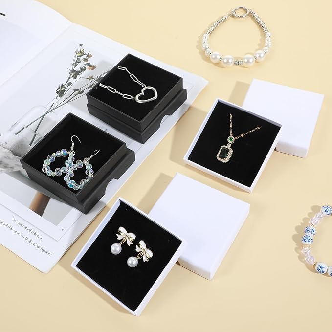 4PCS Small Jewelry Gift Box, 3.15x3.15x0.71 Inch Jewelry Gift Boxes with Lids Cardboard Storage Case Necklace Bracelet Earring Organizer for Valentine's Day Jewelery Gifts Wrapping