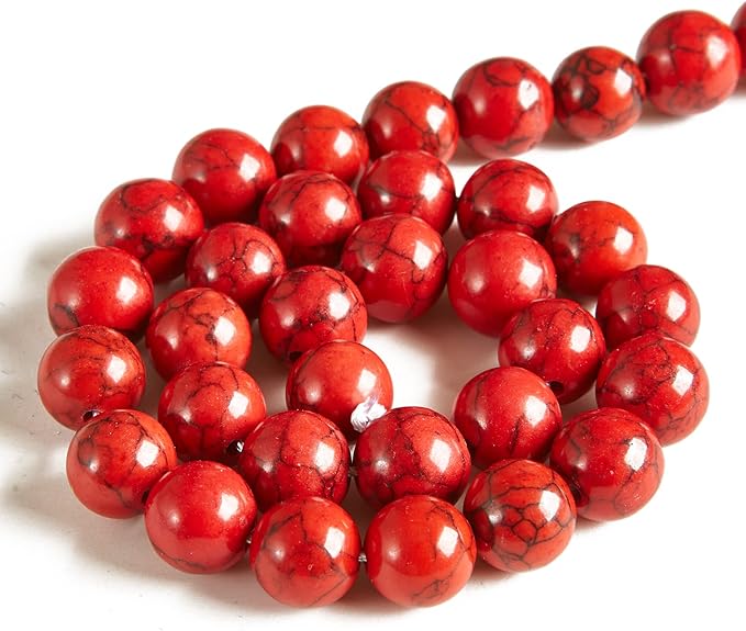 100pcs 10mm Red Turquoise Beads Natural Gemstone Beads Round Loose Beads for Jewelry Making
