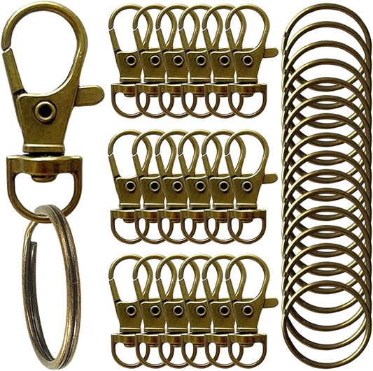 100PCS Premium Swivel Snap Hooks with Key Rings,Metal Lanyard Keychain Hooks Lobster Clasps for Key Jewelry DIY Crafts Bronze 1.38inches/35mm(50 Pcs Lanyard Snap Hooks+50 Pcs Key Rings)