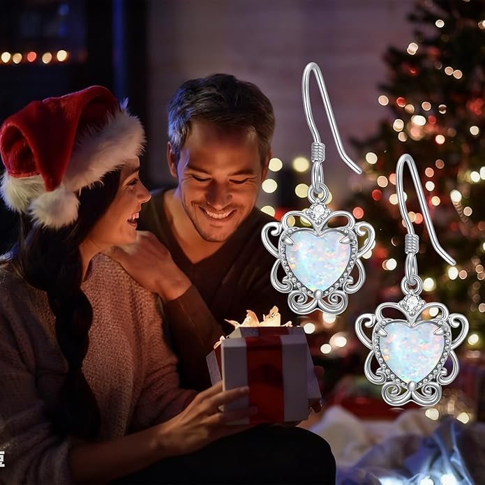 Opal Earrings for Women Opal with Genuine Diamond Dangle Drops Earrings 925 Sterling Silver Diamond Jewelry Earrings Gifts For Her