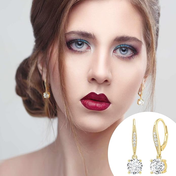 Cossa Dangle Earrings 14K Gold Drop Earrings for Women Disc Dangle Stylish Leverback Earring with Cubic Zirconia Drop Earring A Must-have Fashion Accessory