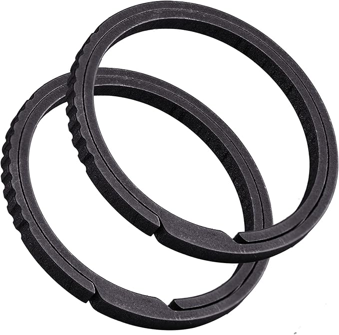 TISUR Titanium Keychain Rings, Split Side Pushing Key Rings Heavy Duty Black Key Ring For Key Chain Carabiner Dog Tag Ring