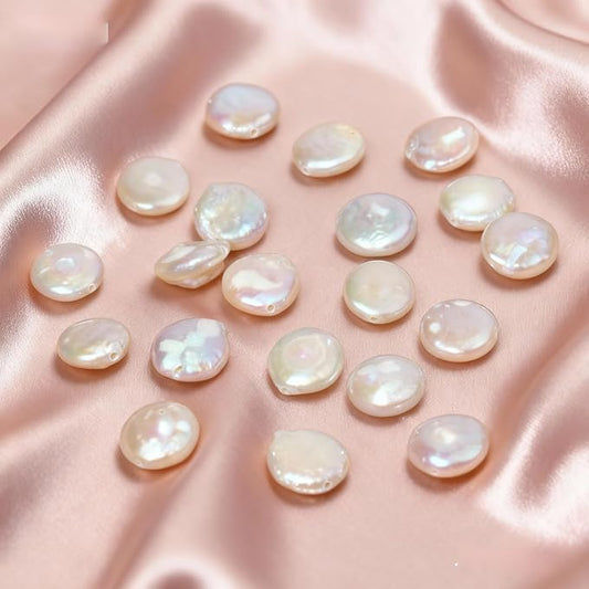 20pcs 9-10mm Round Baroque Pearl Beads, White Freshwater Pearls for Jewelry Making, Bracelets, Necklaces and DIY Craft