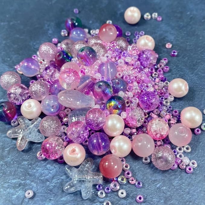 Assorted Glass Resin Beads Multi Size Colors Smooth Cracked Gravel Millet Spacer Beads for Bracelets Necklace Earring DIY Jewelry Making Craft(Sakura Pink Series)