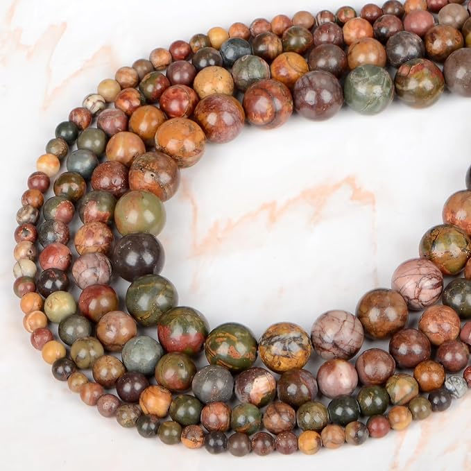 Natural Stone Genuine Stones DIY Picasso Round Beads 8mm 100pcs Beading Loose Gemstone Hole Size 1mm Charm Smooth Beads for Bracelets Necklaces Earrings (Picasso 8mm)