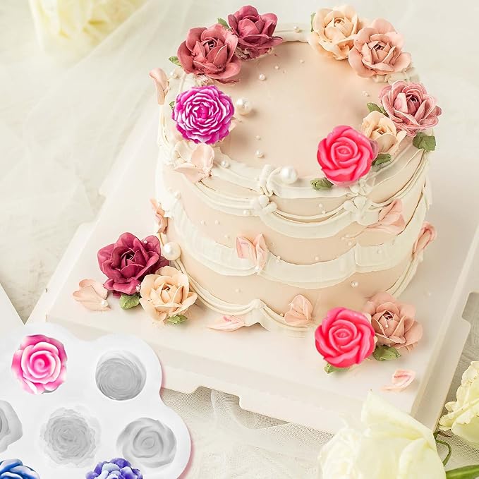 7 Cavity Flower Silicone Molds, Flower Candle Molds for Candle Making, Rose Peony Fondant Molds for Jelly Chocolate Mousse Cake Decorating Scented Candles Soaps Making, Wax, Resin Casting Crafts