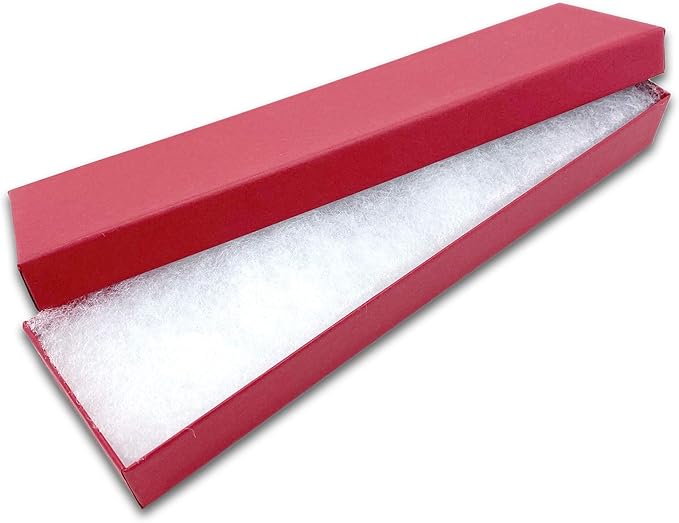 TheDisplayGuys - 25-Pack #82 Cotton Filled Cardboard Paper Jewelry Boxes Gift Case - Matte Red (8.0" x 2.0" x 1.0") - for Shipping or Storage