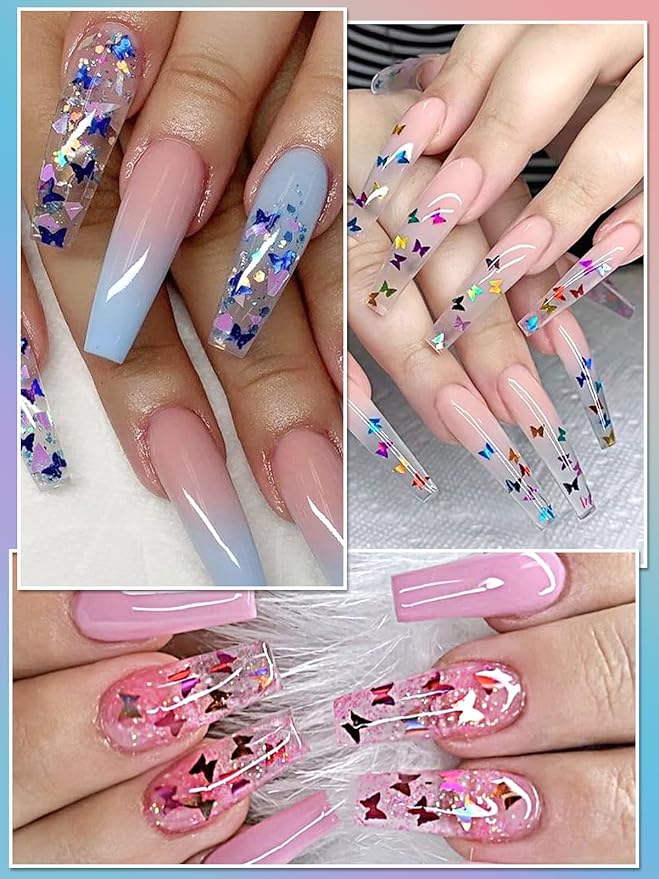 60 Pot Butterfly Nail Art Glitter Sequins, Kalolary Holographic Butterfly Nail Decals Metallic Laser Nail Art Flake Glitter for Face Eyes Nail Art Decoration DIY Craft(5 Boxes)