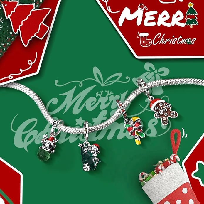 Parmuz 925 Sterling Silver Christmas Charm for Bracelet Snowflake Dangle Beads Santa Claus Snowman Deer Charm Gifts for Women