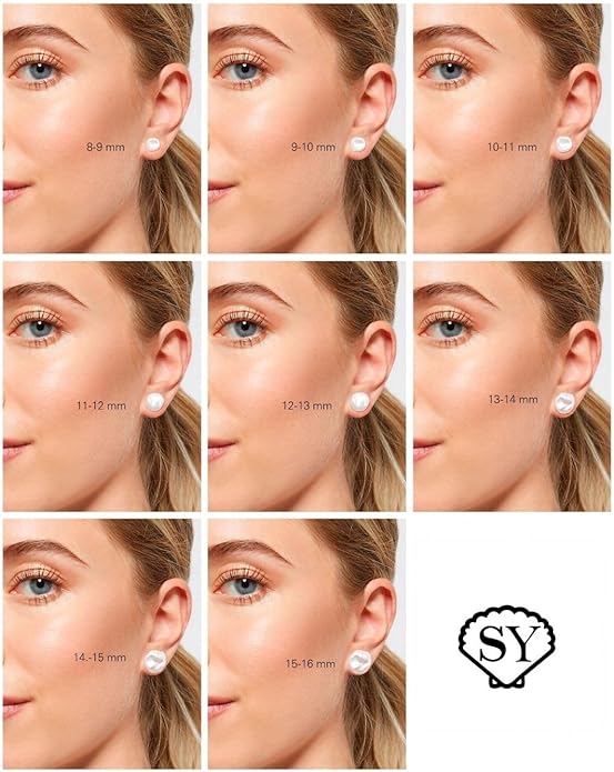 Woman Pearl Earrings Freshwater Cultured Keshi Pearls in White and Gray by SECRET & YOU | Sterling Silver 925 | Available in 10 sizes from 7-8 mm to 15-16 mm