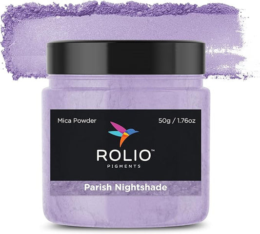 Rolio Premium Mica Powder - Parish Nightshade (50G / 1.76oz) - 1 Jar of Purple Pigment Powder for Epoxy Resin, Dye, Soap Making, Nail Polish, Paint, Candle Making, Bath Bombs, Slime