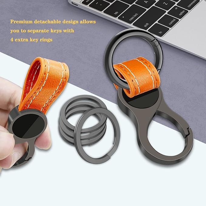 Idakekiy Key Chain with 4 Key Rings and Quick Release Carabiner Clip Leather Car Keychain for Men and Women