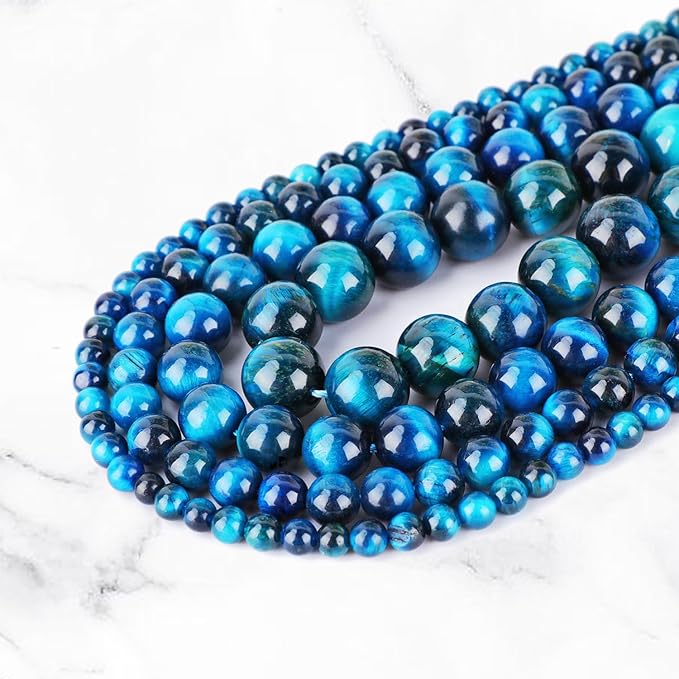 Natural Stone Genuine Stones DIY Round Beads 8mm 100pcs Beading Loose Gemstone Hole Size 1mm Charm Smooth Beads for Bracelets Necklaces Earrings (Aquamarine Tiger's Eye 8mm)