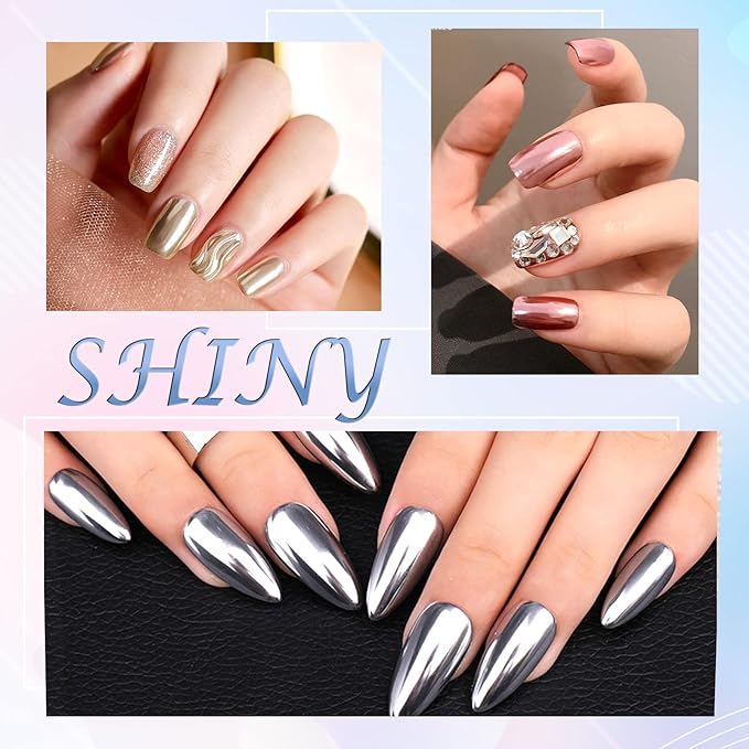 Laza Chrome Nail Powder Mirror Effect Metallic Dust Holographic Glitter Glazed Manicure Decoration Reflective Pigment for DIY Gel Polish Nail Art, Resin Craft, Gifts - Silver Gold