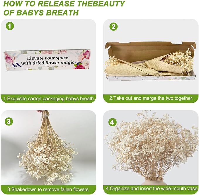 2500+ Dried Babys Breath Flowers Bulk - 17" Ivory White Dried Flower Bouquet, Real Natural Gypsophila Branches for Vase Filler, Wedding, Table Centerpiece, Home Decor, DIY Wreath Floral, Crafts
