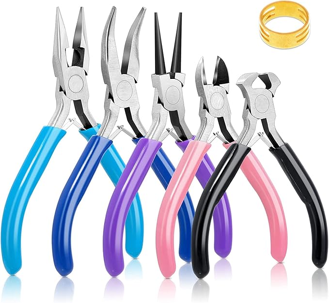 5 Packs Jewelry Pliers Set, Making Tools With Needle/Round/Chain/Bent/Zipper Pliers, Supplies Repair/Cut Kits for Crafting