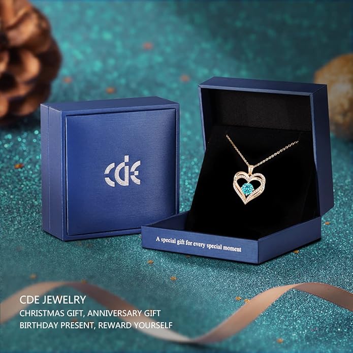 CDE Valentine's Day Gift Forever Love Heart Necklaces for Women, Wedding Anniversary, Birthday Mothers Christmas Day Gifts for Mom, Mother, Wife, S925 Silver Jewelry with Birthstone Pendant