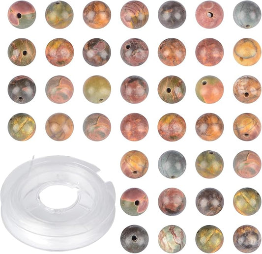 Natural Stone Genuine Stones DIY Picasso Round Beads 8mm 100pcs Beading Loose Gemstone Hole Size 1mm Charm Smooth Beads for Bracelets Necklaces Earrings (Picasso 8mm)