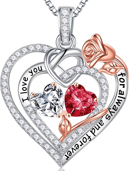 Iefil Valentines Day Gifts for Her Wife - 925 Sterling Silver Double Birthstone Necklace, Anniversary Birthday Gifts for Women, Jewelry Gift for Wife Girlfriend Mom Her