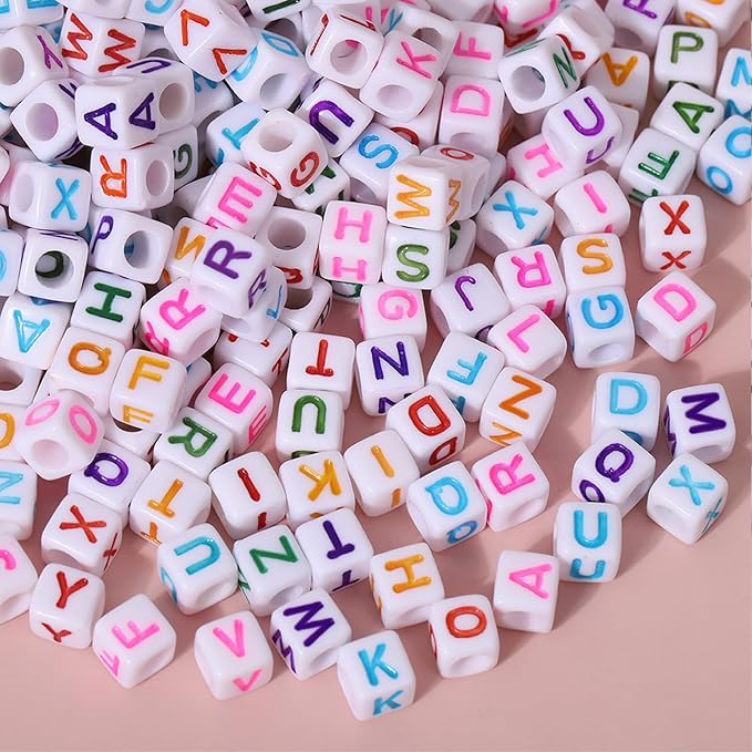 YMSDZHL Alphabet Beads A-Z 1000Pcs Letter Beads, Acrylic 6x6mm Round Letter Beads Kits,Black Digit and Colorful Smile Bead for Bracelets Necklaces DIY Jewelry Making (Colorful Square)