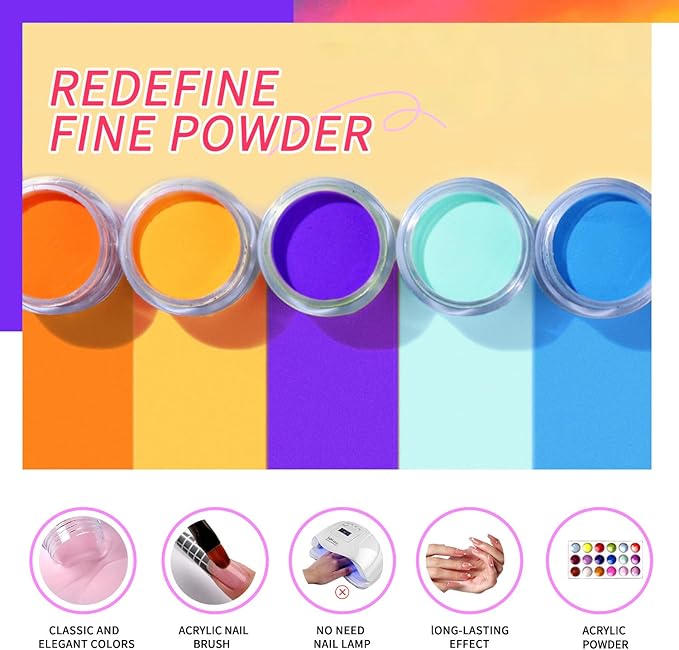 SULLMAR Nail Acrylic Powder Set 18 Colors DIY Nail Art Glitters Acrylic for Nails Sparkling Acrylic Nails Great for Home Manicure Sugar Powder for Nail Art Supplies