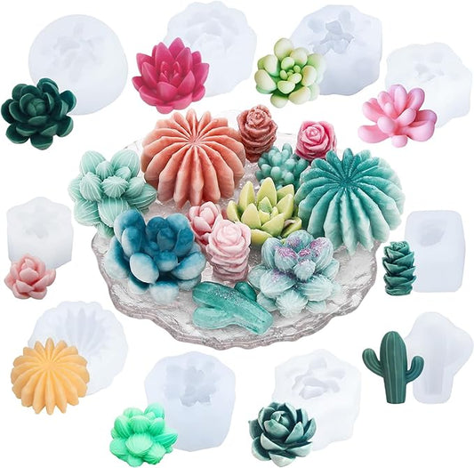 EuTengHao Succulent Silicone Molds, 3D Flower Resin Mold for Candle Soap Cake Decoration Making, Plant Flower Wax Scented Candle Soap Silicone Molds (10Pcs)